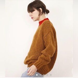 Babaa Brown Knit Sweater with Red Crewneck